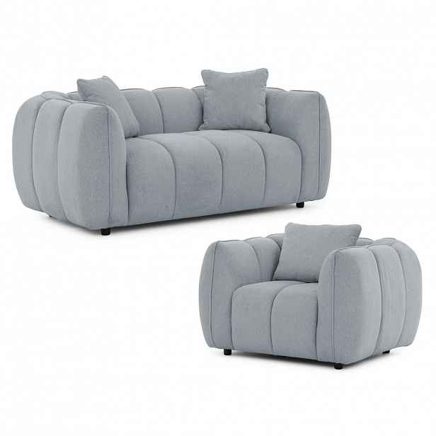 S-Style SEDACÍ SOUPRAVA 2+1 Nubira v hluboce prošívaném designu Bubble z měkké strukturované látky v šedé barvě s moderním vzhledem