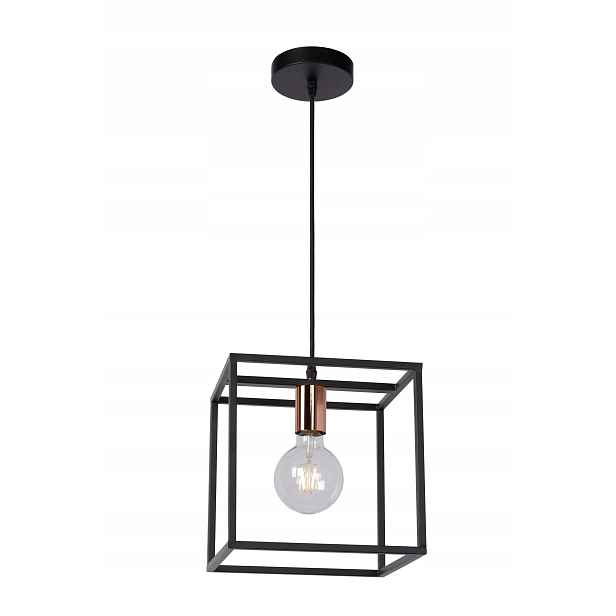 Závěsná lampa černá kostka 25 cm měděná, moderní do ložnice Lucide
