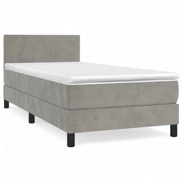 vidaXL Box spring postel s matrací světle šedá 90x190 cm samet