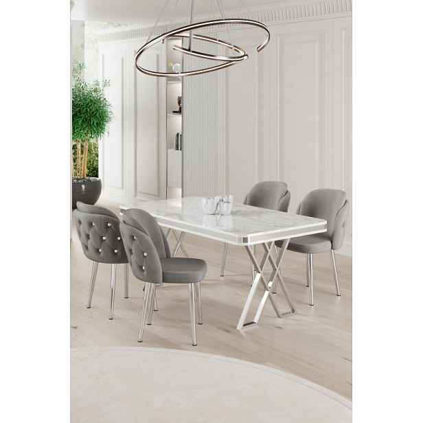 Dining Table & Chairs Set (5 Pieces) Rigel - White, Chrome, Grey