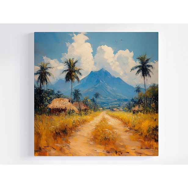 Obraz Na Plátně Canvas Afrika Vesnice Chaty Palmy Cesta Hory 50x50