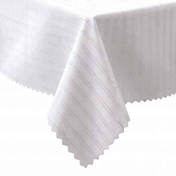 Skvrnitý Ubrus Na Stůl Elegantní Bílý S Hrubou Stříbrnou Nití 500 X 120 cm