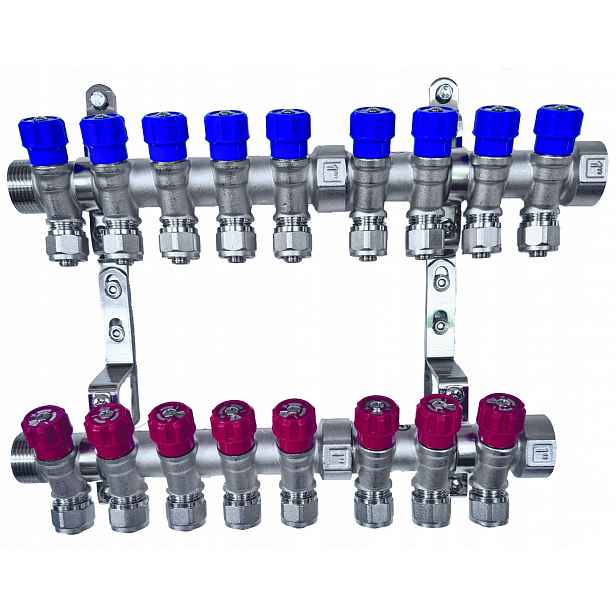 X-home Rozdělovač Pex 1" x 16 mm 9 Obvodů Studené Vody 8 Obvodů Teplé Vody