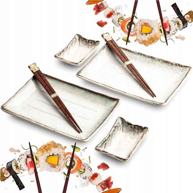 Sada keramiky na sushi Tsuno Krémově šedá pro 2 osoby 6 prvků Edo Japan
