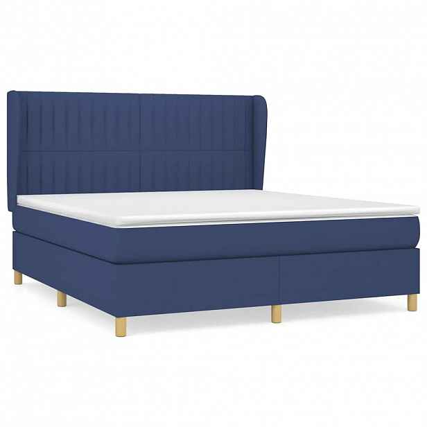 vidaXL Box spring postel s matrací modrá 180x200 cm textil