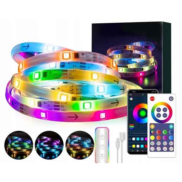 Led Pásek 5M Rgbic WS2811 Bluetooth Dálkový Ovladač Duha Set Ledy Aplikace 12V