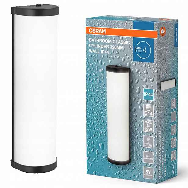 Nástěnná koupelnová lampa Svítidlo E14 Černá IP44 Koupelna Osram