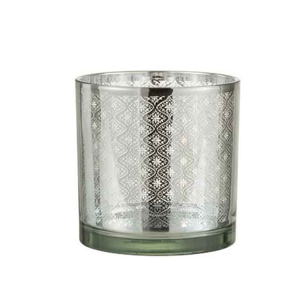 Skleněný svícen se stříbrným ornamentem Oriental silver - Ø 15*15cm J-Line by Jolipa