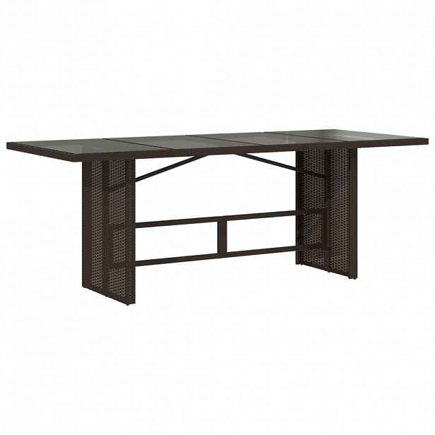 vidaXL Zahradní stůl se skleněnou deskou hnědý 190x80x74 cm polyratan