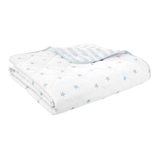 Bílý/modrý bavlněný prošívaný dětský přehoz 135x190 cm Mini Star & Stripes – Bianca