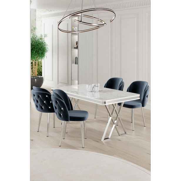 Dining Table & Chairs Set (5 Pieces) Rigel - White, Chrome, Anthracite