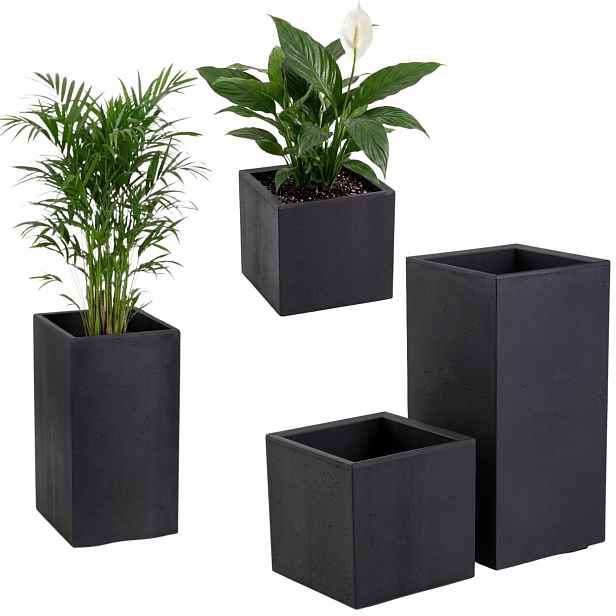 Set 2 Květináčů Na Kolečkách černý květináč čtvercový sloupek terasa 60x30 cm