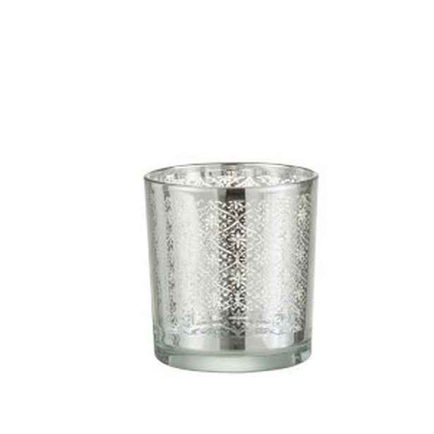 Skleněný svícen se stříbrným ornamentem Oriental silver - Ø 7*8cm J-Line by Jolipa