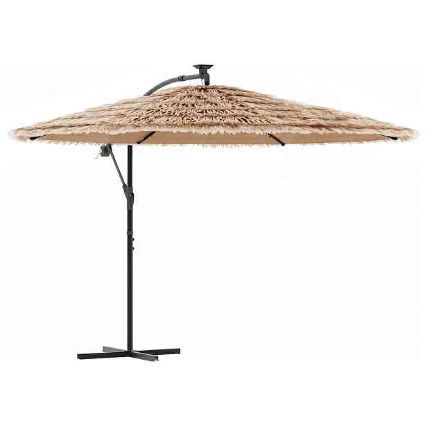 vidaXL Zahradní slunečník s LED a ocelovou tyčí hnědý 290x290x238 cm