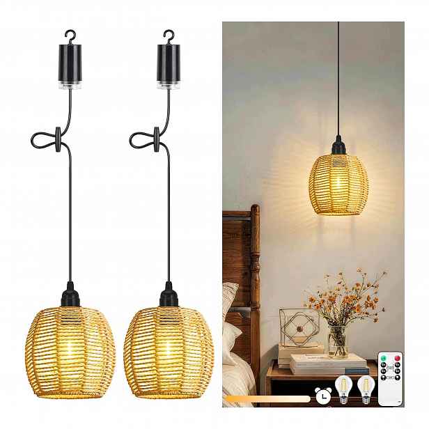 Zahradní závěsné lampy na baterie Led ratanové IP65 s dálkovým ovládáním, 2 kusy