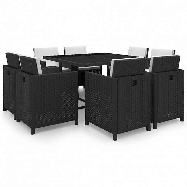 vidaXL 9dílný zahradní jídelní set s poduškami polyratan černý