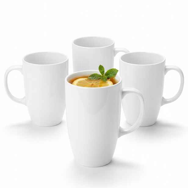 4x Velký XXL hrnek na kávu a čaj Wilmax Bílý Porcelánový Vysoký 630 ml