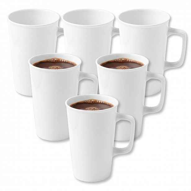 6 x Velký hrnek na kávu a čaj 500 ml Wilmax Bílý Porcelánový Vysoký S Uchem