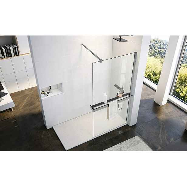 HOPA Walk-in sprchový kout LAGOS GRAFIT NEW 200 — Barva rámu - Grafit, Doplňky - držák ručníků, do max. rozměru zástěny 120cm , Rozměr A - 115, Rozměr C - 200, Výplň - Matné bezpečnostní sklo - 8 mm