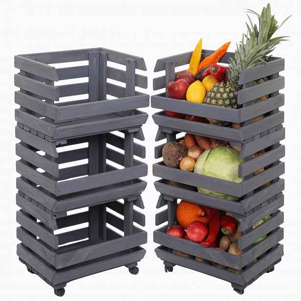 Stojan na zeleninu, regál, boxy na kolečkách, 3 krabice, impregnace 81x40x30