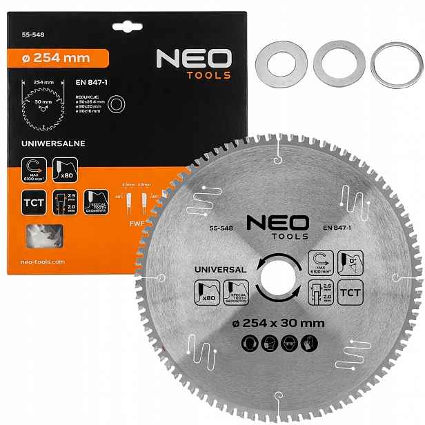 Kotouč pro pilu vidličkový 254 mm x 30 mm, 80 zubů, univerzální Neo