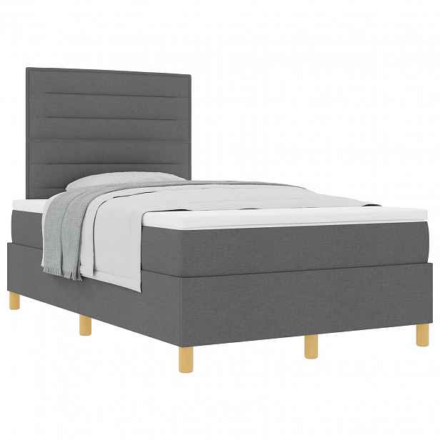 vidaXL Postel s boxspringem s čelo Tmavě šedá 120 x 190 cm textil