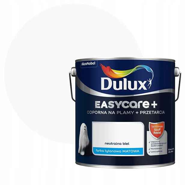 Dulux EasyCare Plus Barva Odolná Proti Drhnutí Neutrální bílá 2,5L