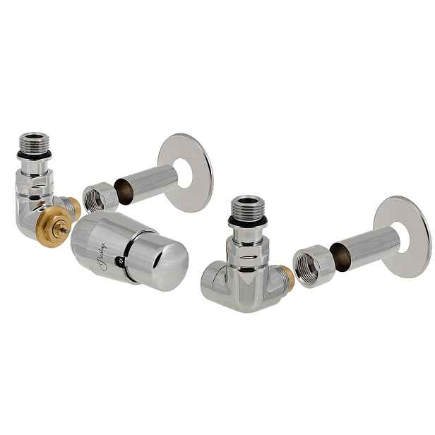 HS Vision - připojovací armatura pro spodní krajní; rozdělené připojení s termostatickou hlavicí nalevo - lesklý chrom (Matice Pex - Alpex 16x2 mm) + krycí sada