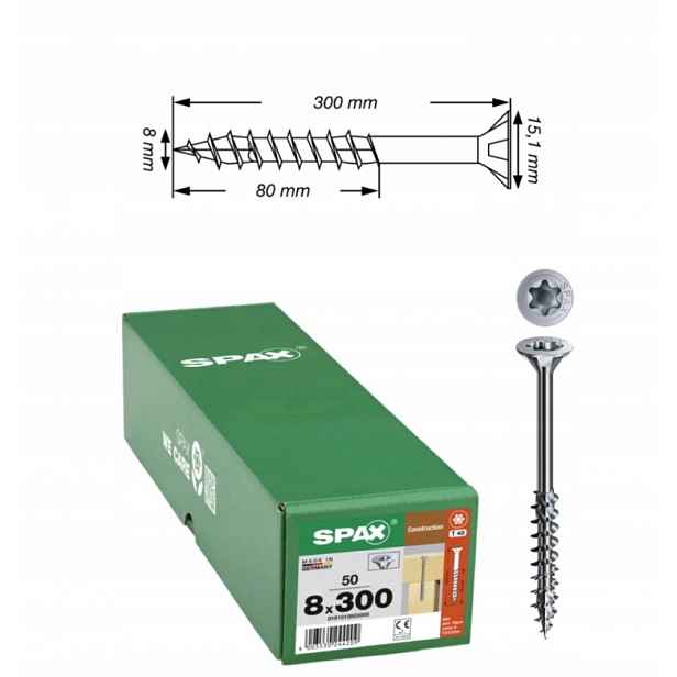 Univerzální vruty Wirox pro dřevěné konstrukce Spax 8 x 300 mm 50 ks