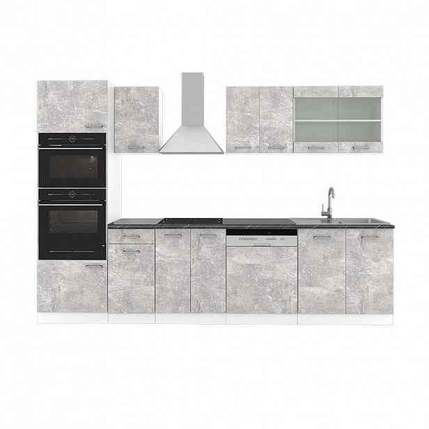 Vicco KUCHYŇSKÝ KOUT R-Line Beton 300 cm s vysokou skříní, PD Antracit