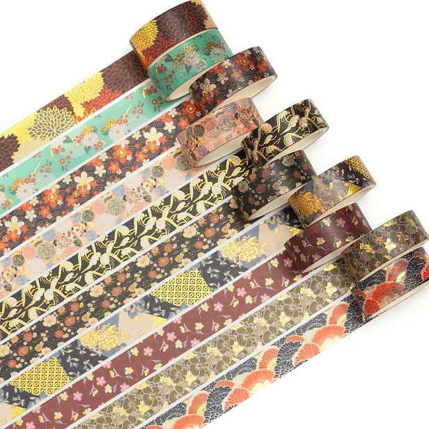 washi páska Sakura květiny zlacení sada 10 rolí