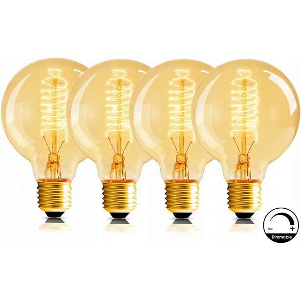Žárovka E27 G80 Vintage 4 Ks 60W 2700K Edison Stmívatelná Amber Retro