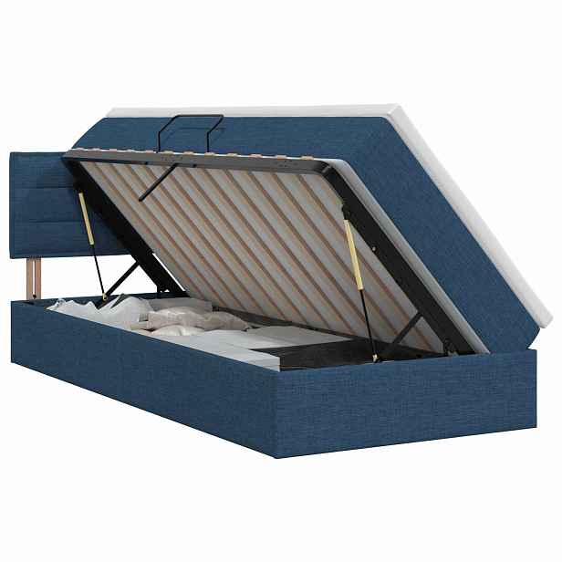 vidaXL Postel s úložným prostorem a matrací Modrá 100 x 200 cm Samet