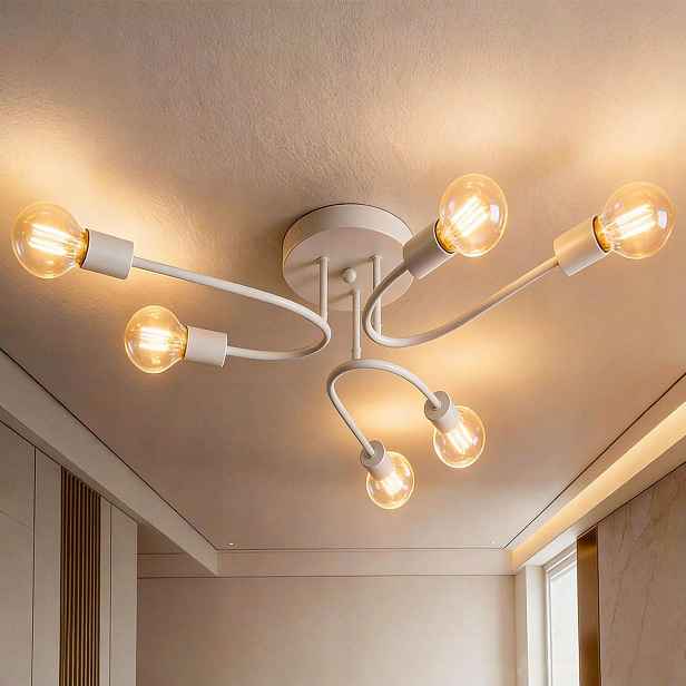 Stropní svítidlo lustr Sputnik 6x E27 industriální bílá