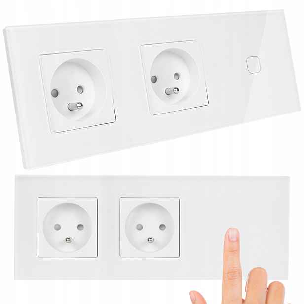 Elektrická Zásuvka Dvojitá bílá Dotykový spínač Skleněný Led panel