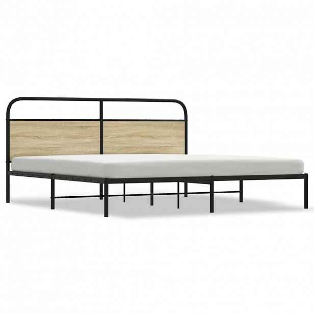 vidaXL Kovový rám postele bez matrace dub sonoma 200 x 200 cm