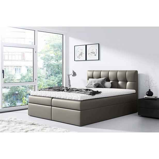 Čalouněná postel REX - 200x220, šedá + topper ZDARMA