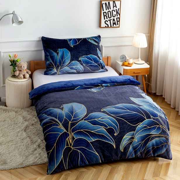 Mikroplyšové povlečení Premium 140x200+70x90 Dotek přírody modrý
