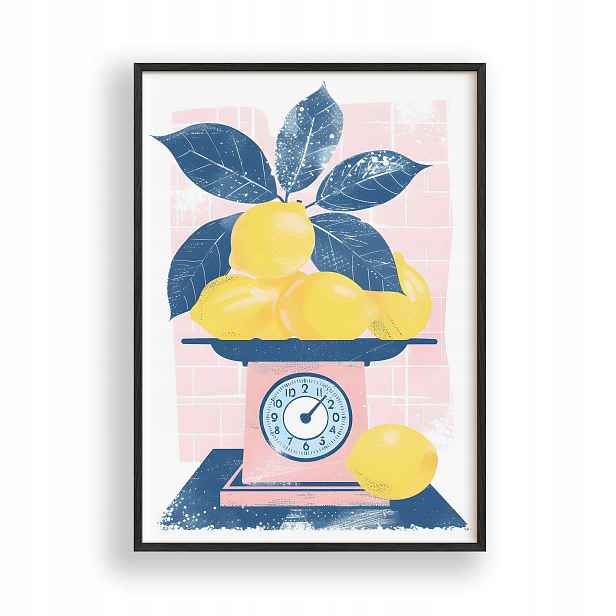 Obraz Citrony na kuchyňské váze Plakát Rámeček Dřevěný Černý 30x42 cm