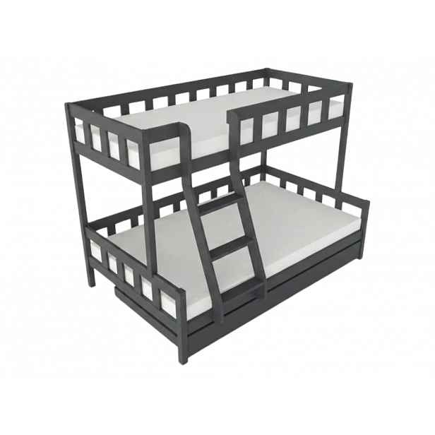 Benlemi Patrová postel PLOTTY s předním žebříkem 90x200, 120x200 cm Zvolte barvu: Tmavě šedá, Zvolte šuplík: Přistýlka 90x190 cm, Zvolte stranu: Vlevo