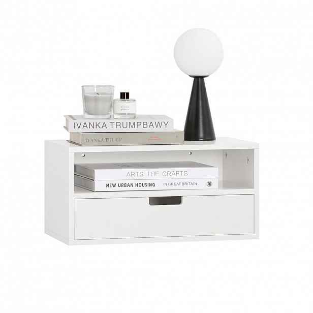 SoBuy POLIČKA K POSTELI s 1 zásuvkou Bílá 45x25x22cm Minimalistický