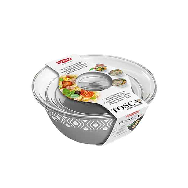 STEFANPLAST Plastová miska Tosca, bílý/šedý set 3ks s víkem