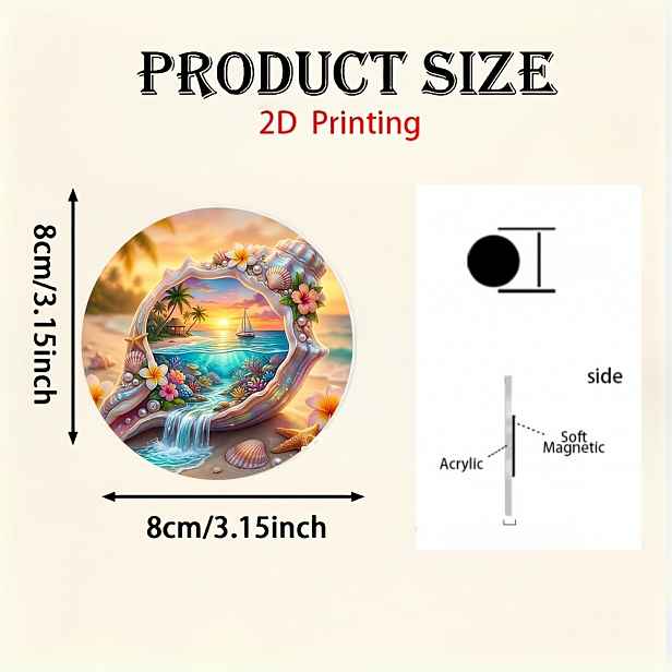 TEMU 1 ks, 2D magnet na lednici ve tvaru ploché mušle, kreativní plážová krajina, akrylový magnet, domácí dekorace, dárek, mořský život, mušlí a