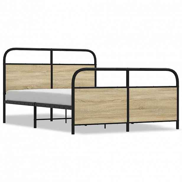 vidaXL Kovový rám postele bez matrace dub sonoma 140 x 190 cm