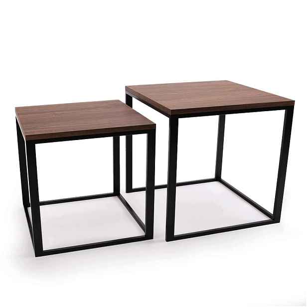 Konferenční stolek Loft kovový Černý set 2v1 Dub zestárlý Premium Pl