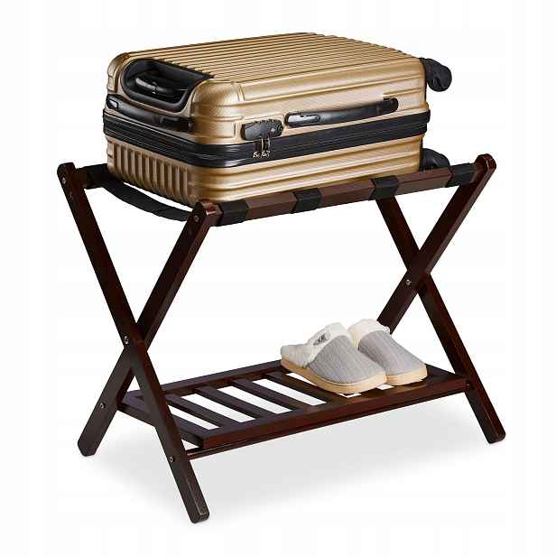 Relaxdays Stojan na dřevěný skládací kufr, hnědý, hotelový, domácí, 30 kg