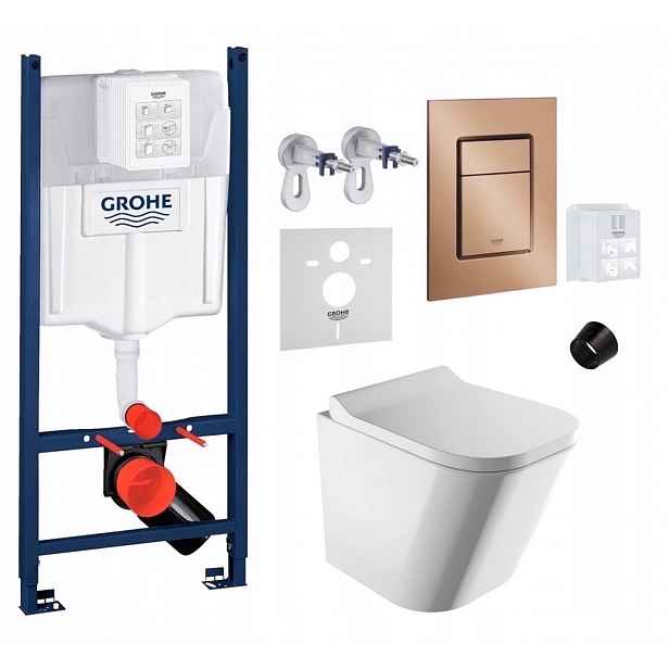 Wc stojan Grohe Rapid s mísou Wc Fontana a tlačítkem kartáčovaná měď