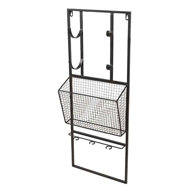 Černá kovová nástěnná police na víno a časopisy - 32*12*82 cm Clayre & Eef