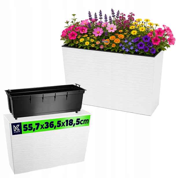 Květináč Květináč Záhon Vysoký Vklad 19x56cm Bílá Terasa Zahrada