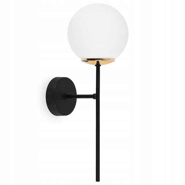 Nástěnná Lampa Černo-zlatá, Bílá, Skleněná Koule